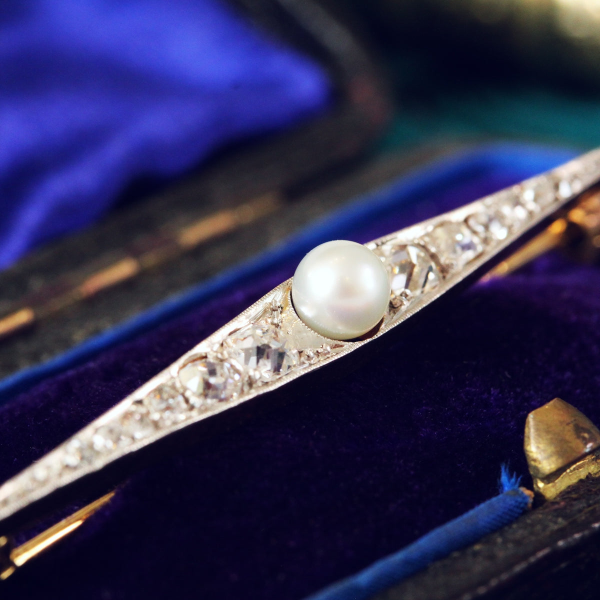 Antique Edwardian Pearl and Diamond Bar Brooch