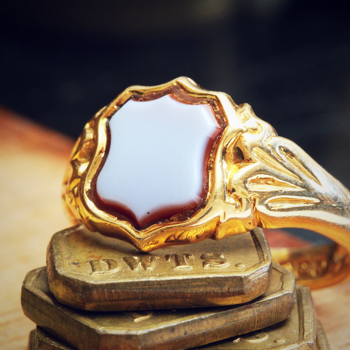 Date 1922 Shield Shaped Sardonyx Signet Ring