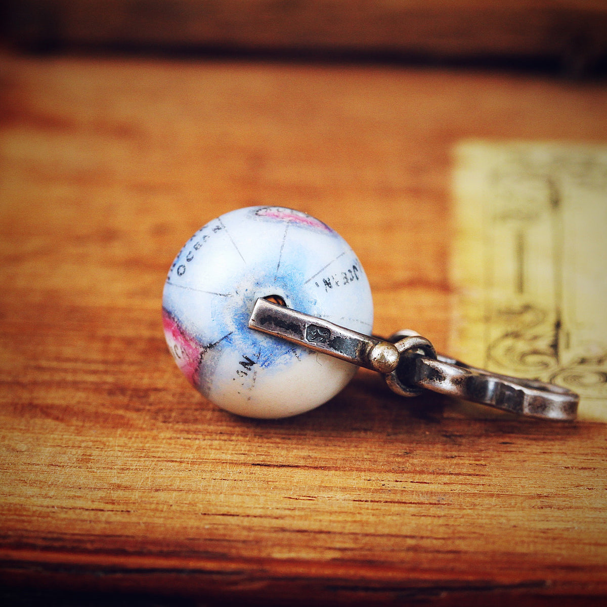 Antique Silver & Porcelain Globe Swivel Fob