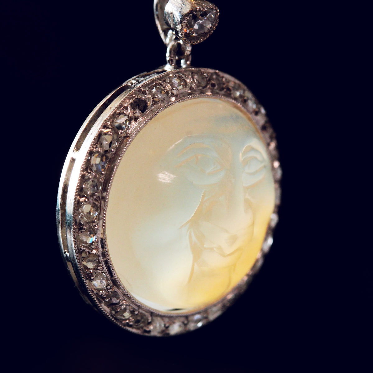 Moonstone & Diamond 'Man in the Moon' Pendant