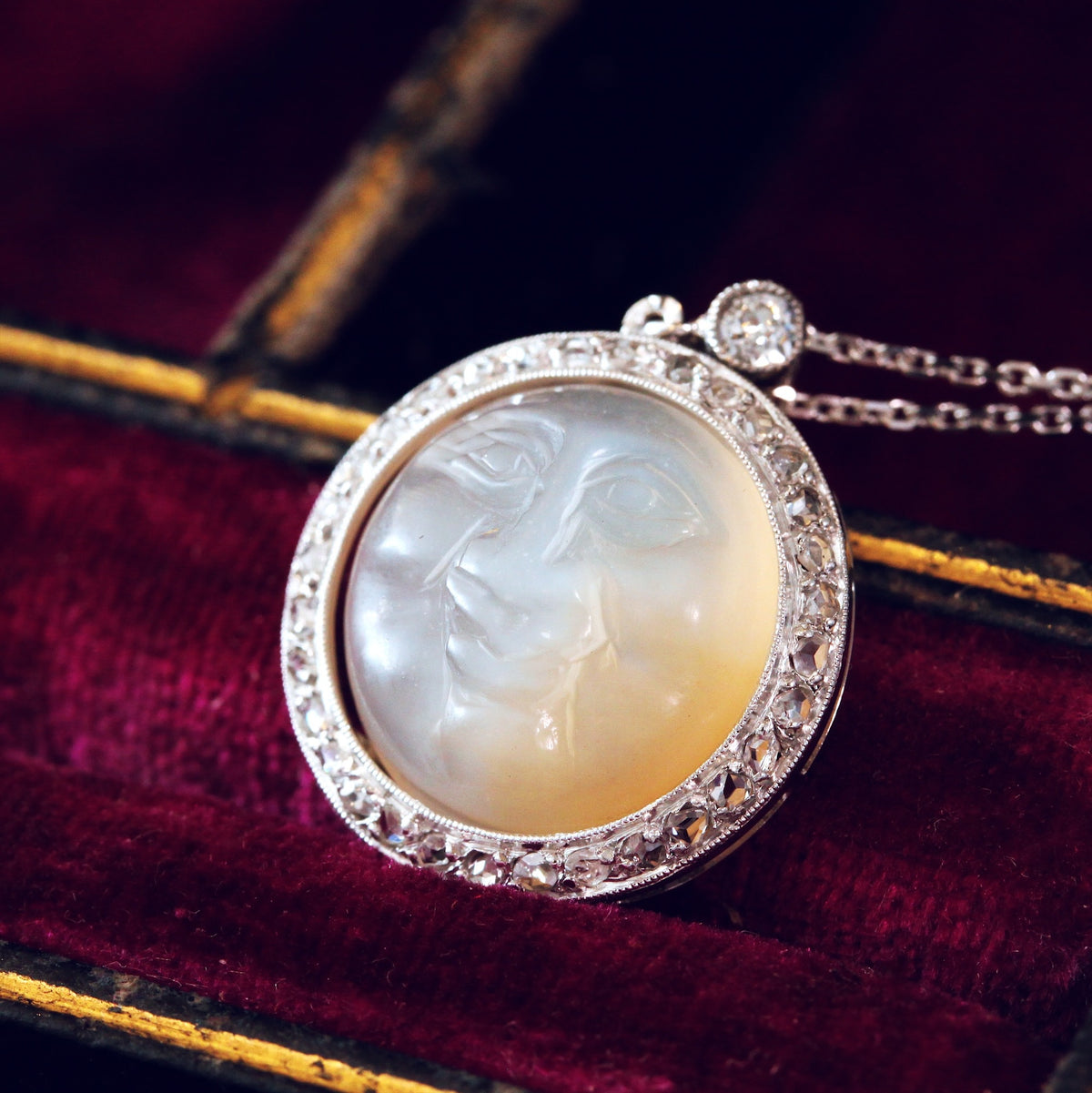 Moonstone & Diamond 'Man in the Moon' Pendant