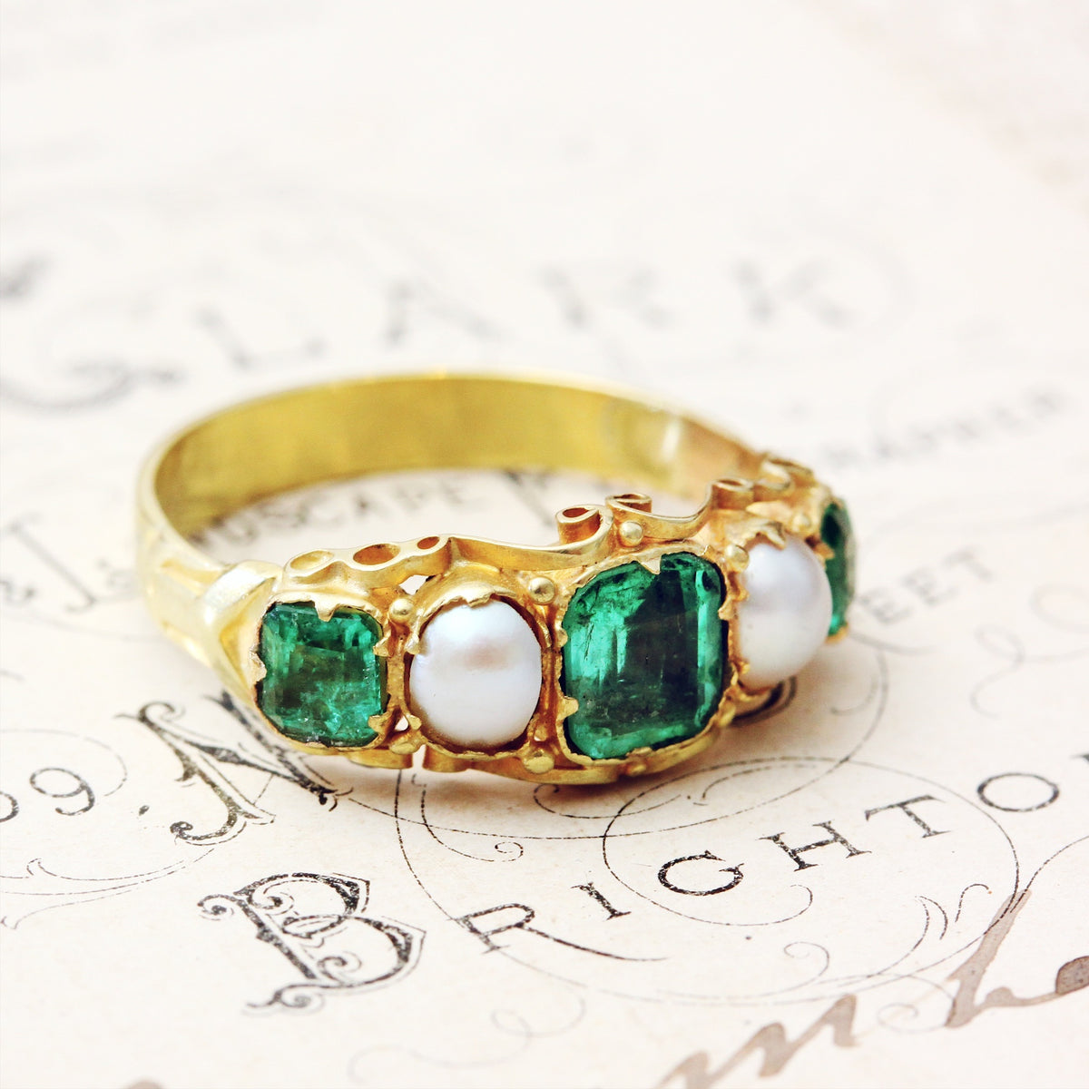 Antique Victorian Emerald & Natural Pearl Ring