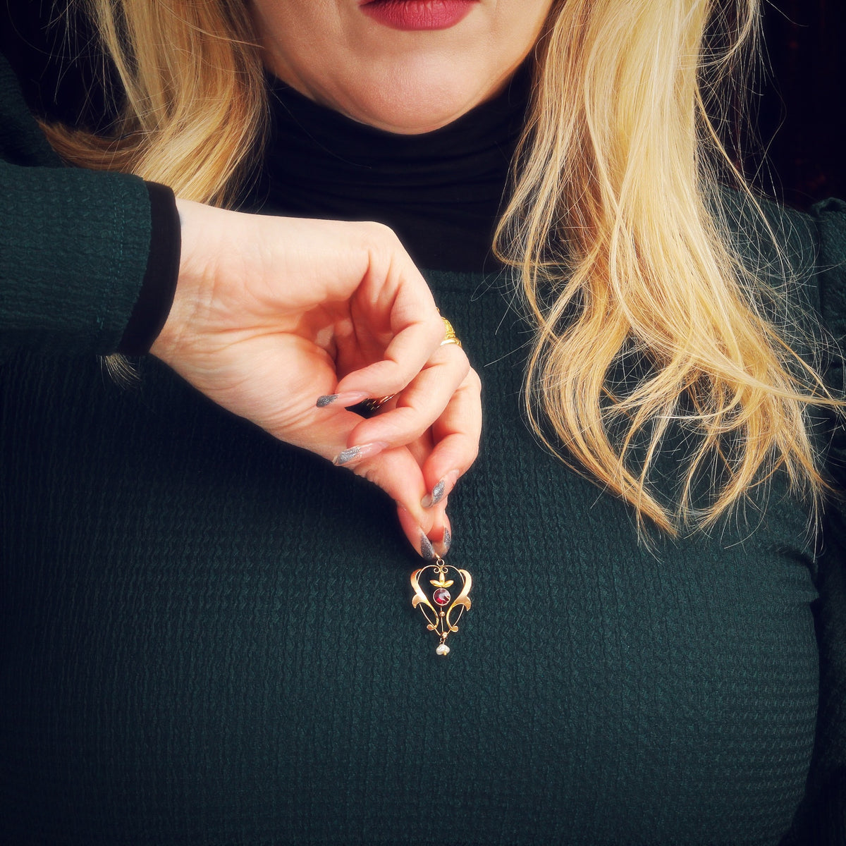 Edwardian Garnet & Wild Pearl Pendant