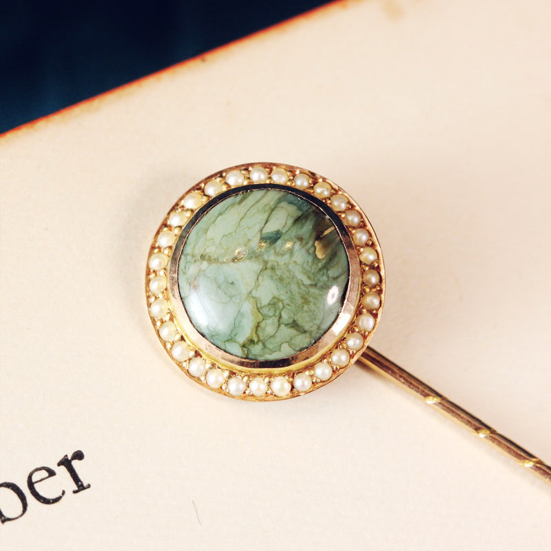 Antique Edwardian Turquoise & Wild Pearl Stick Pin