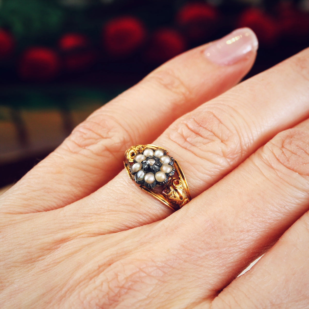 Antique Georgian Wild Pearl & Diamond Ring