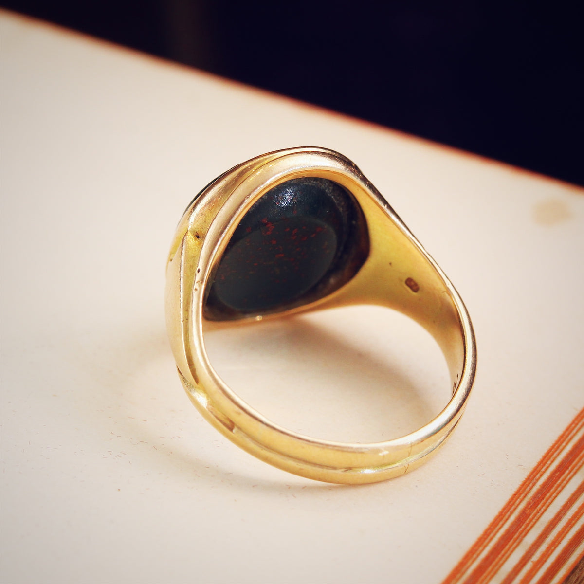 Date 1924 15ct Gold Heliotrope Intaglio Seal Signet Ring