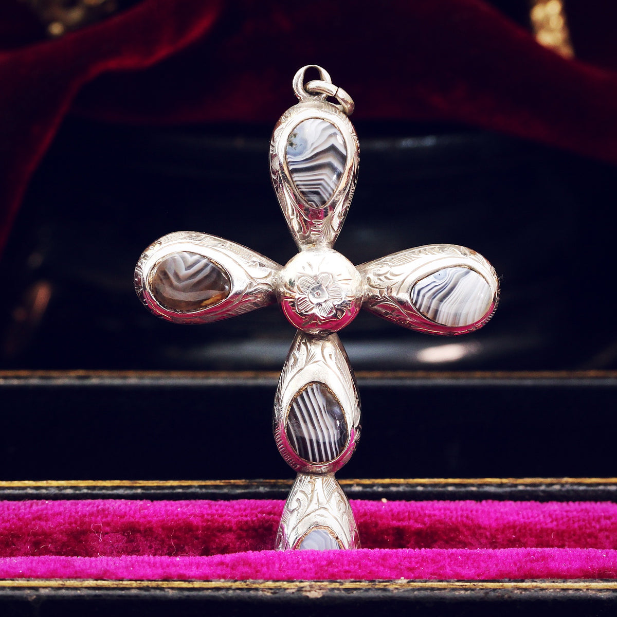 Victorian Scottish Agate Cross Silver Pendant