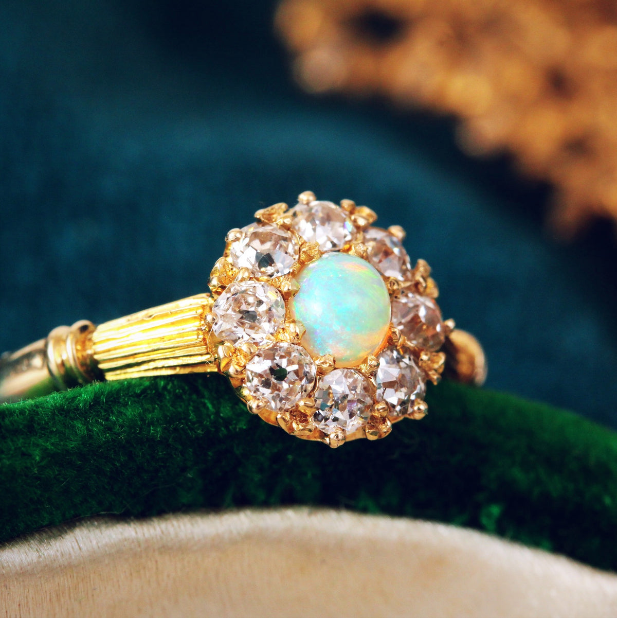 Antique Date 1890 Opal & Diamond Blossom Ring