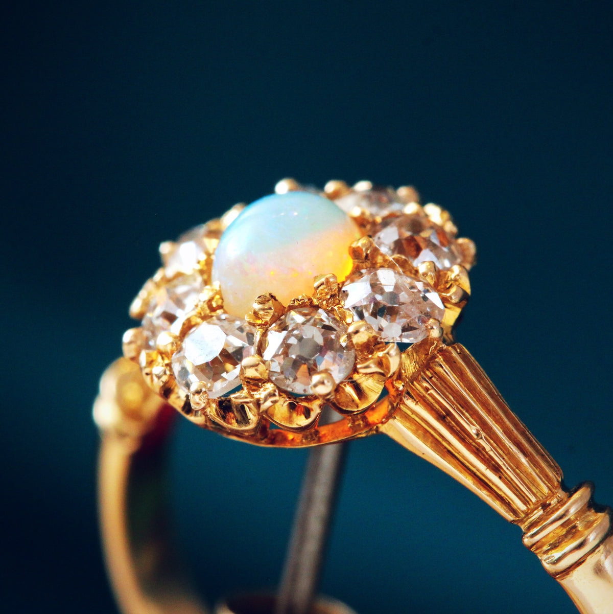 Antique Date 1890 Opal & Diamond Blossom Ring