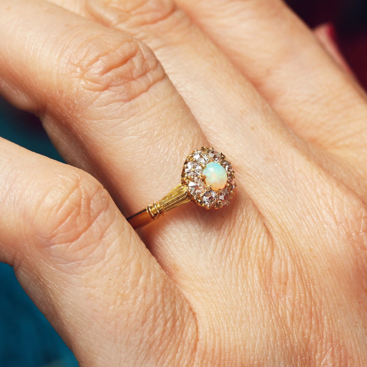 Antique Date 1890 Opal & Diamond Blossom Ring