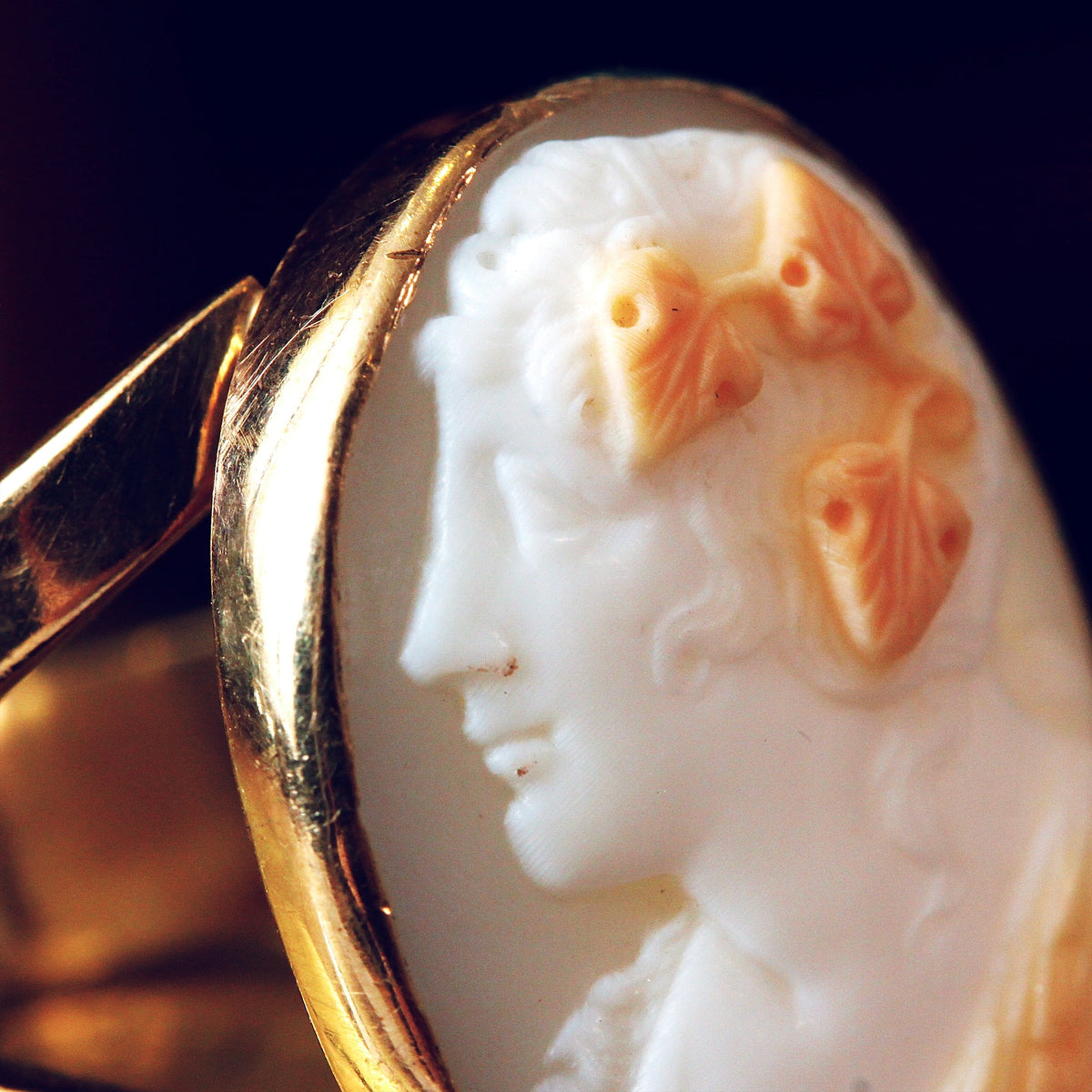 Antique Classical Bacchante Shell Cameo Ring