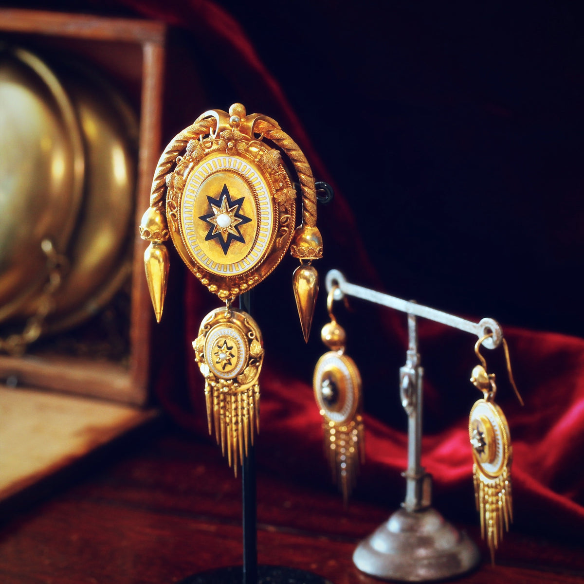 Magnificent Victorian Tasselled Demi-Parure in Original Box