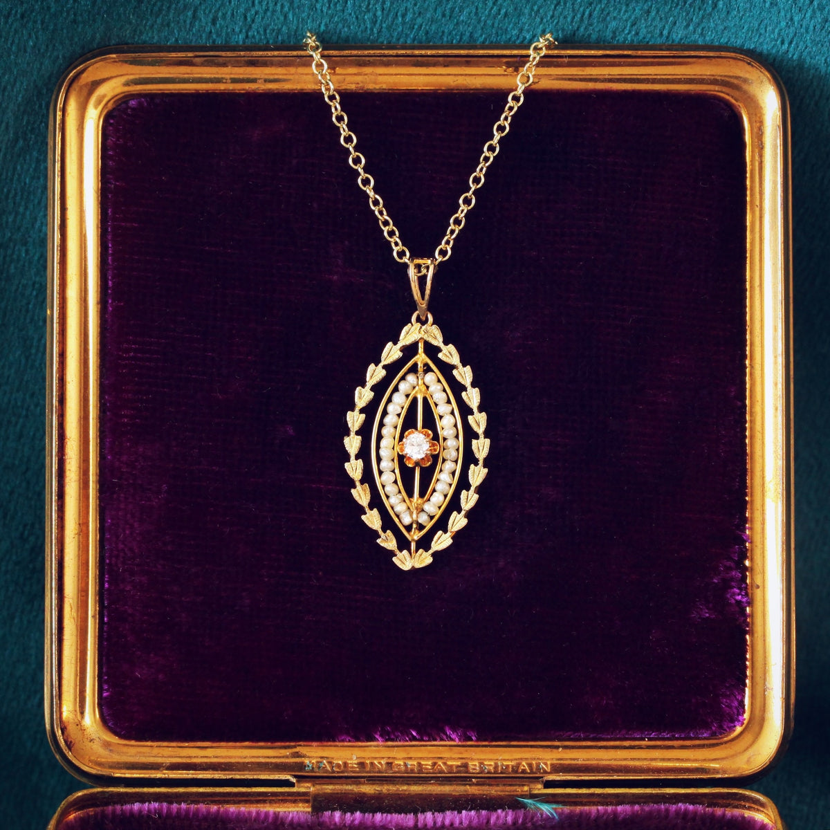 Antique Edwardian Era Diamond & Seed Pearl Pendant