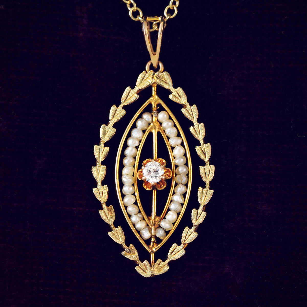 Antique Edwardian Era Diamond & Seed Pearl Pendant