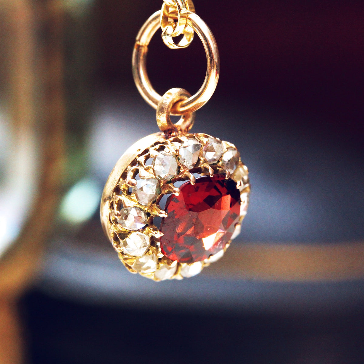 Garnet & Rose Cut Diamond Pendant