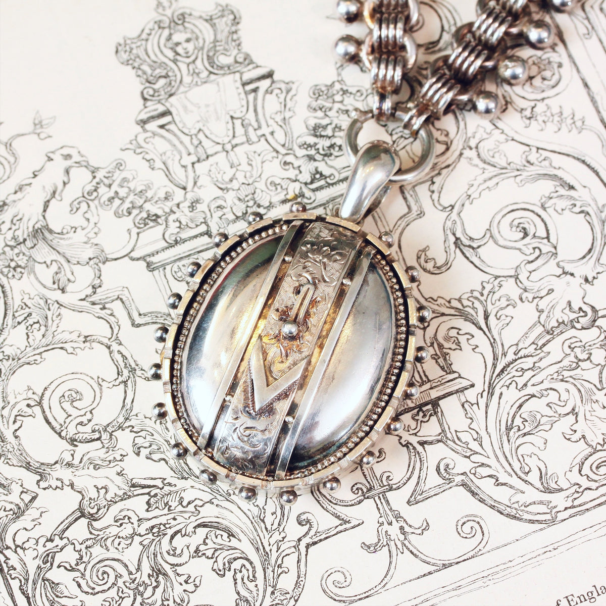 Antique Victorian Silver Locket and Collarette