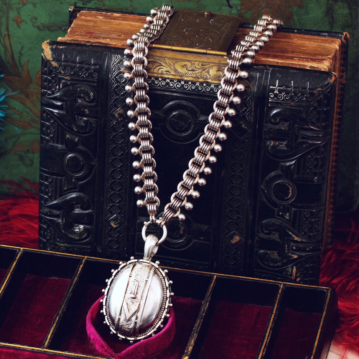 Quite Fabulous Antique Victorian Silver Locket and Collarette