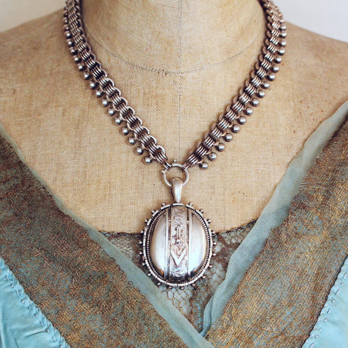 Quite Fabulous Antique Victorian Silver Locket and Collarette