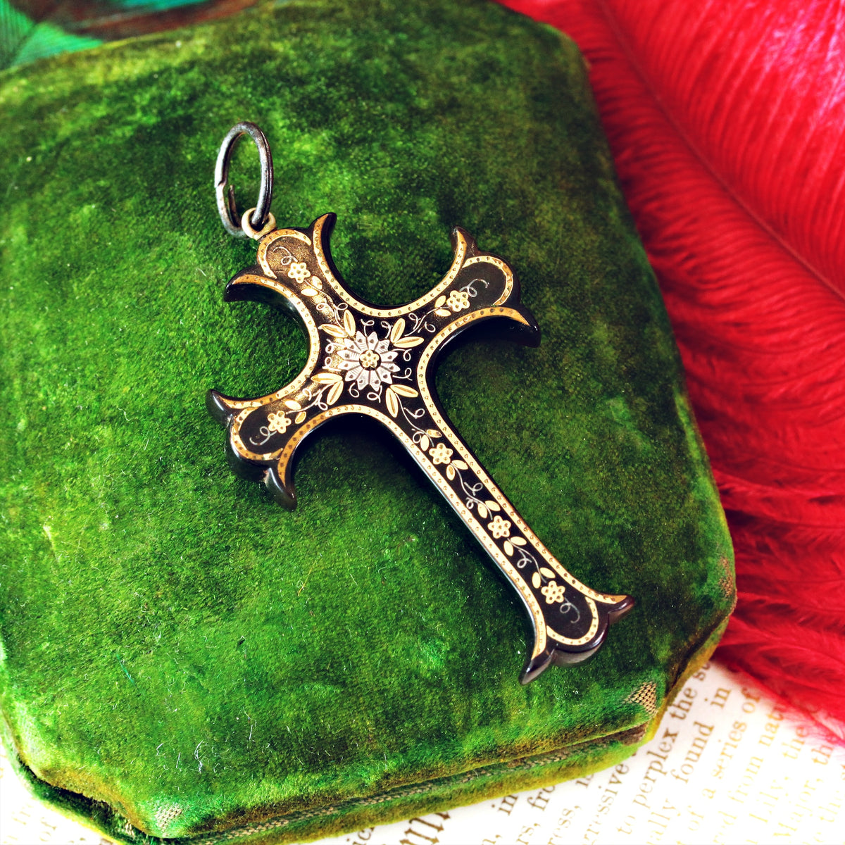 Antique Victorian Pique Tortoiseshell Cross