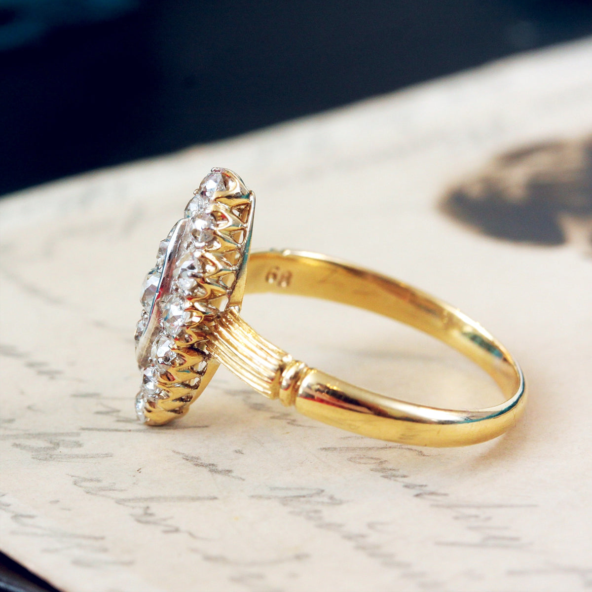 Circa 1900 Edwardian Marquise Diamond Cluster Ring