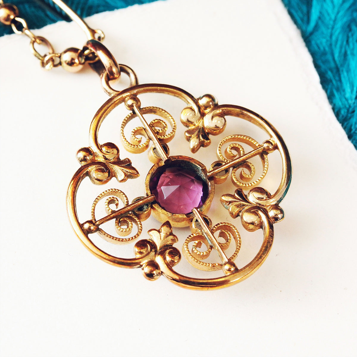 Edwardian Amethyst and Pearl Pendant and Chain