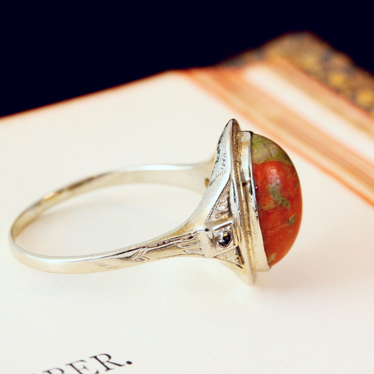 Vintage Continental Agate & Diamond Dress Ring