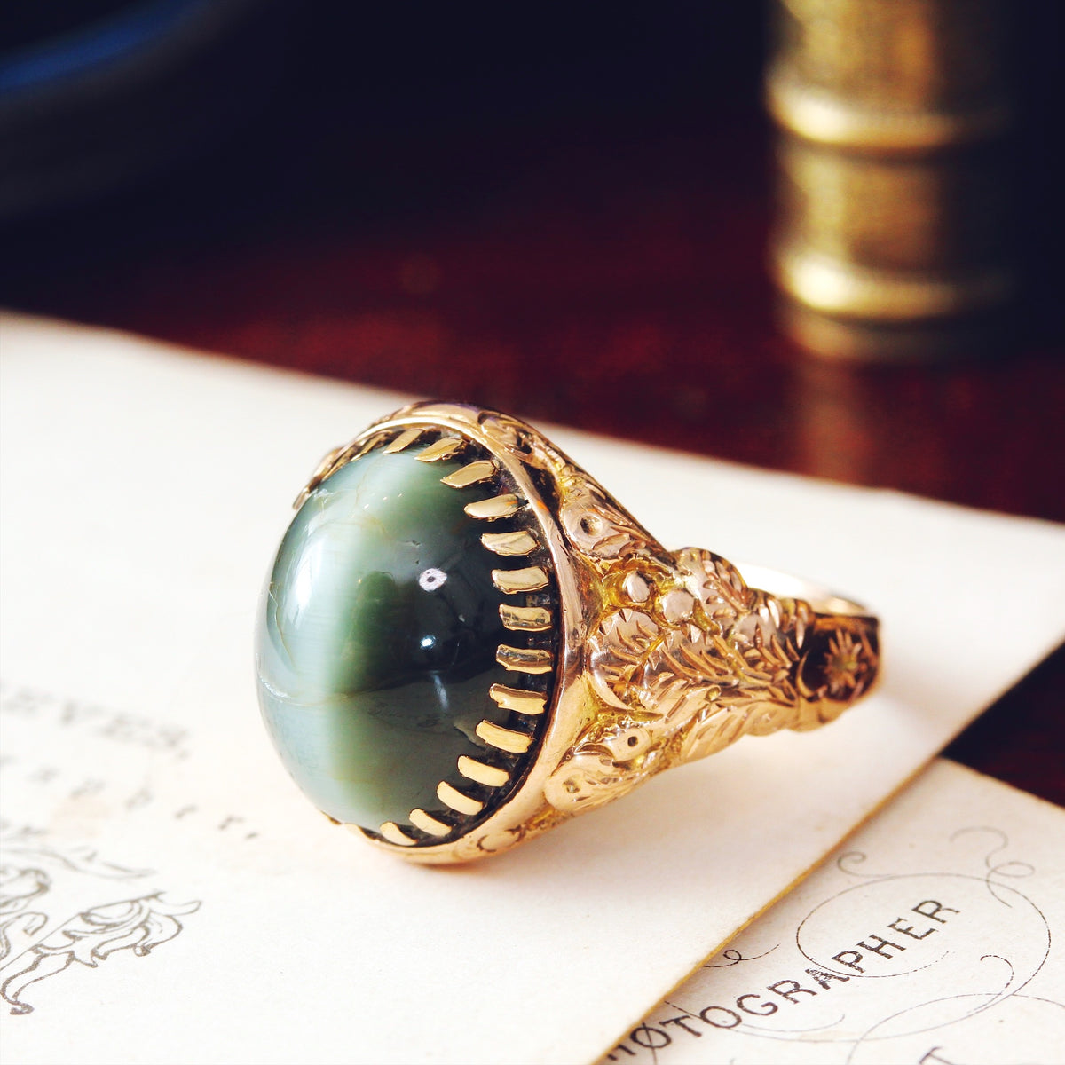 Antique Victorian Cat's Eye Chrysoberyl Ring