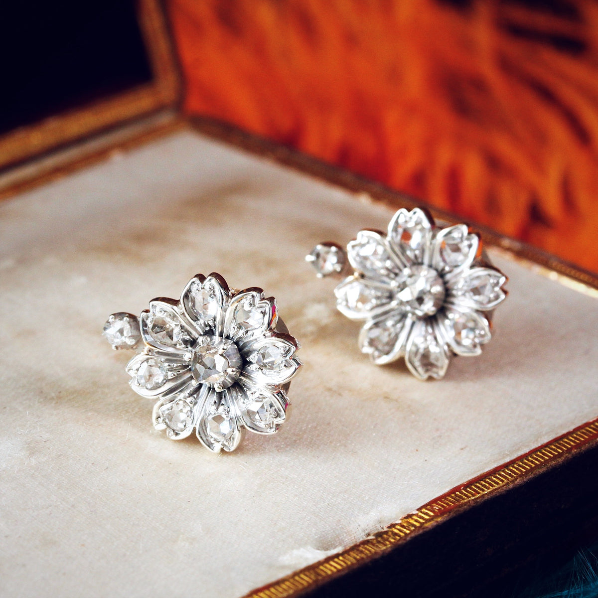 Antique Floralette Diamond Stud Earrings