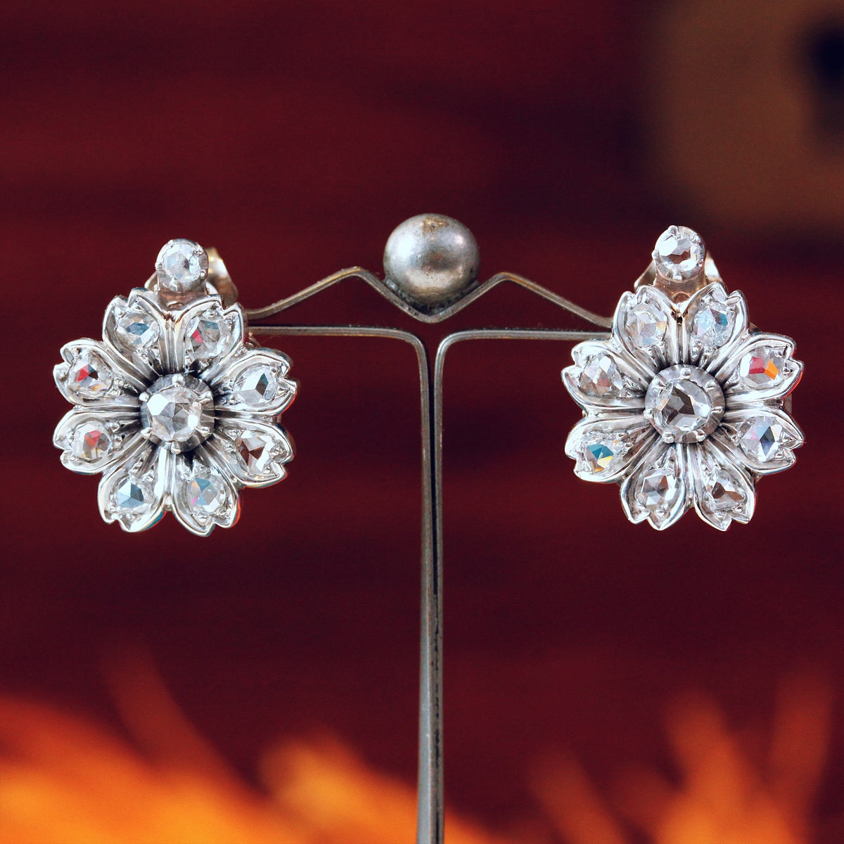 Antique Floralette Diamond Stud Earrings