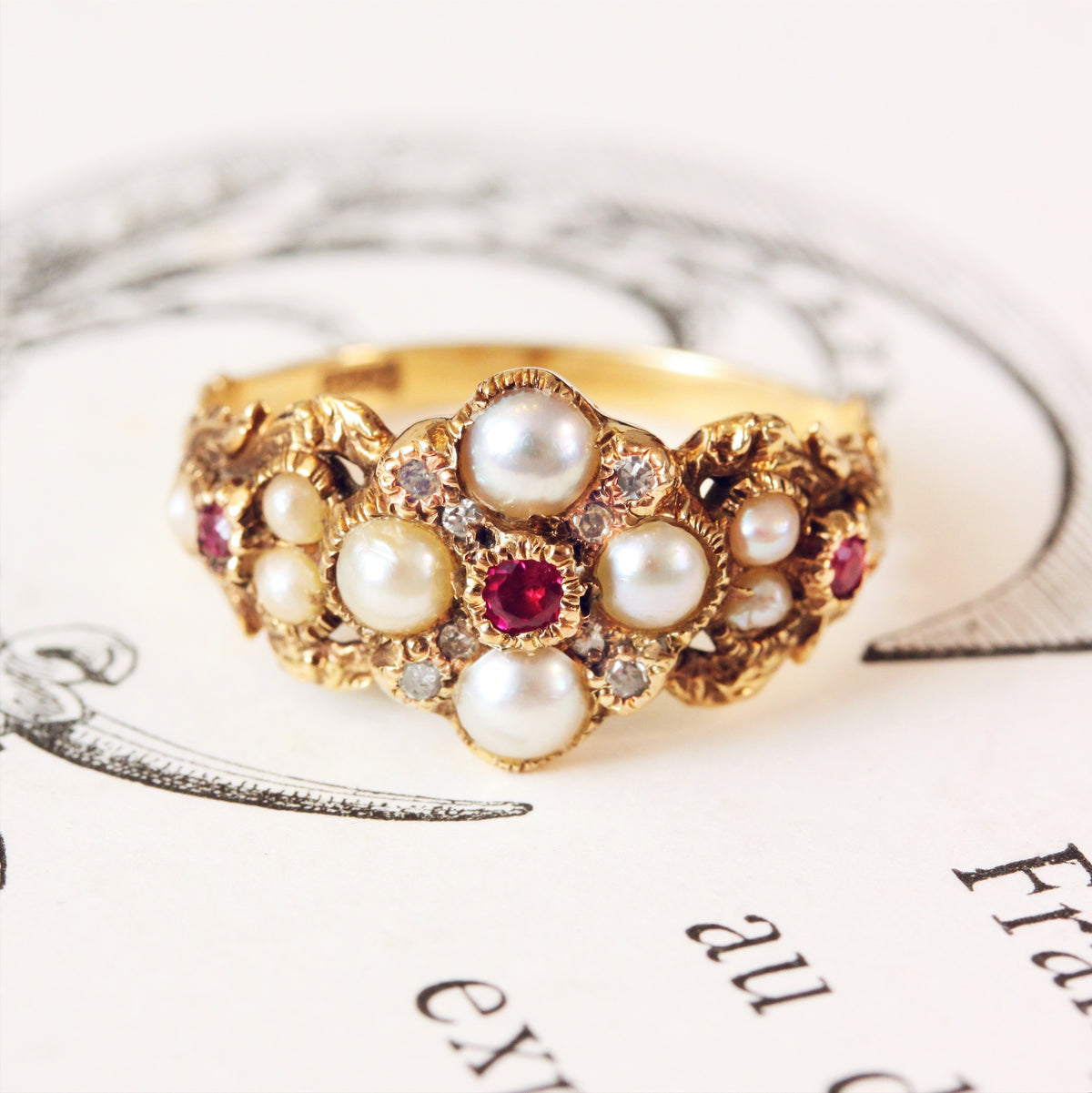 Georgian Style Pearl, Ruby & Diamond Ring