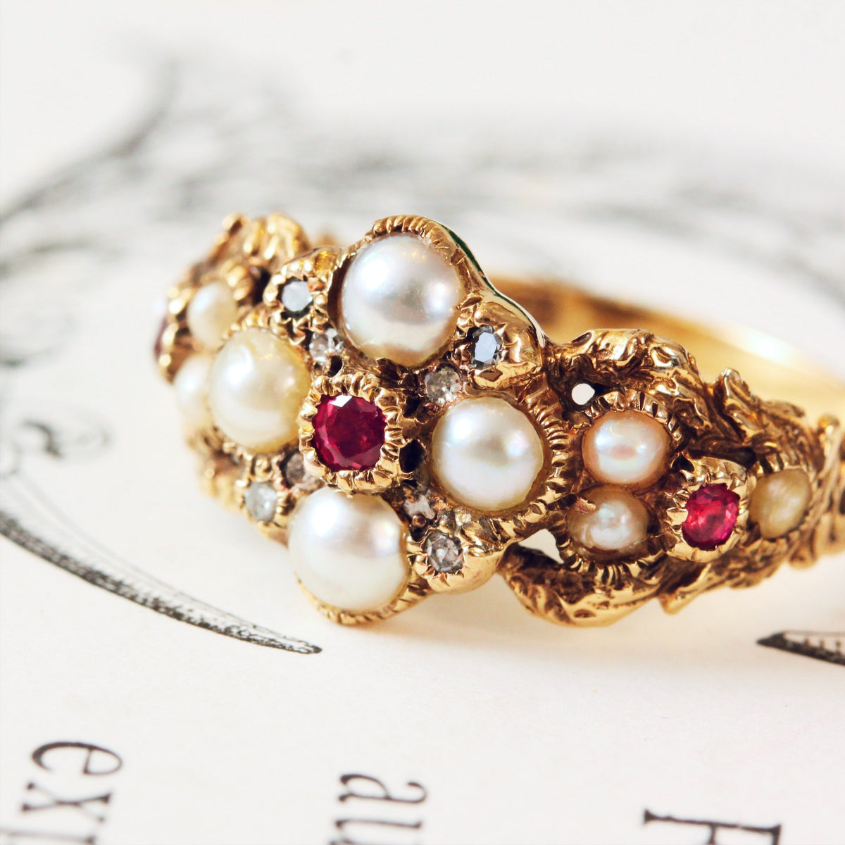 Georgian Style Pearl, Ruby & Diamond Ring