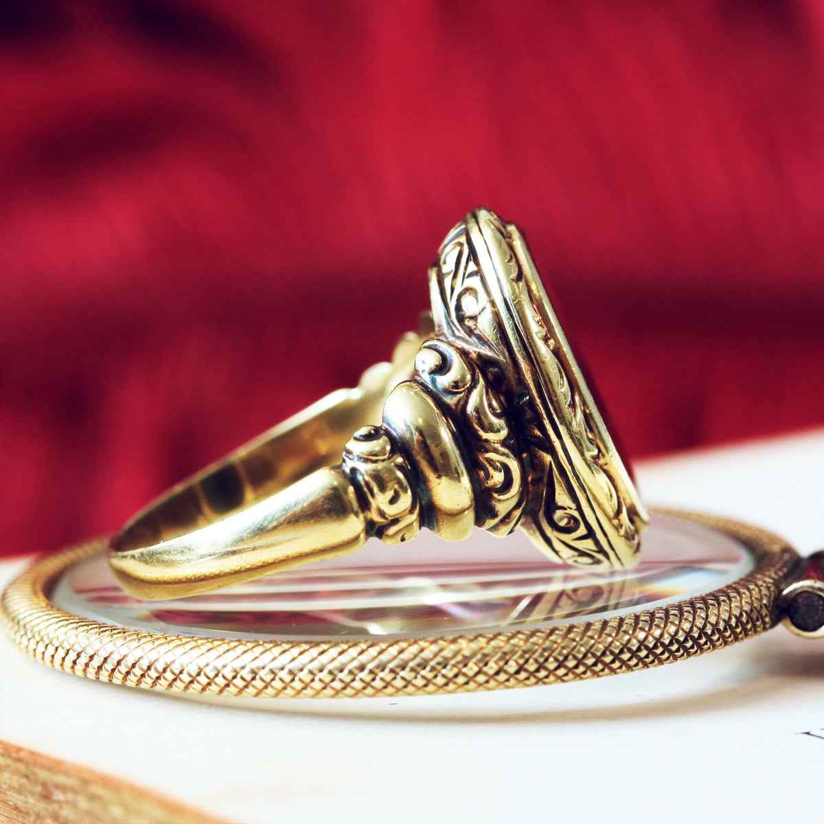 Rococo Styled 14ct Gold Bloodstone Signet Ring