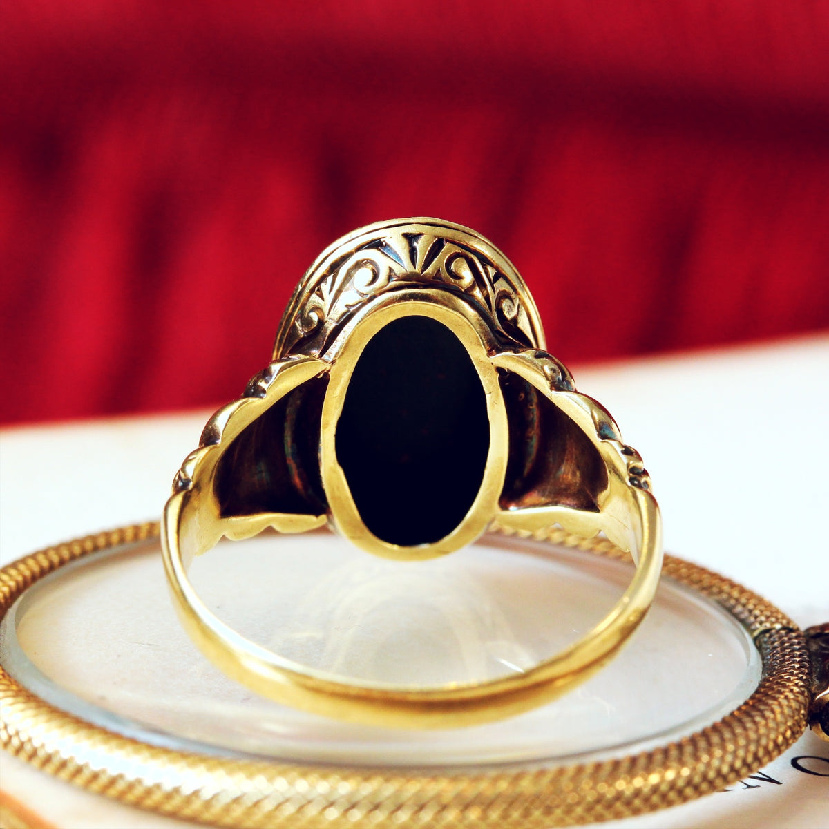 Rococo Styled 14ct Gold Bloodstone Signet Ring