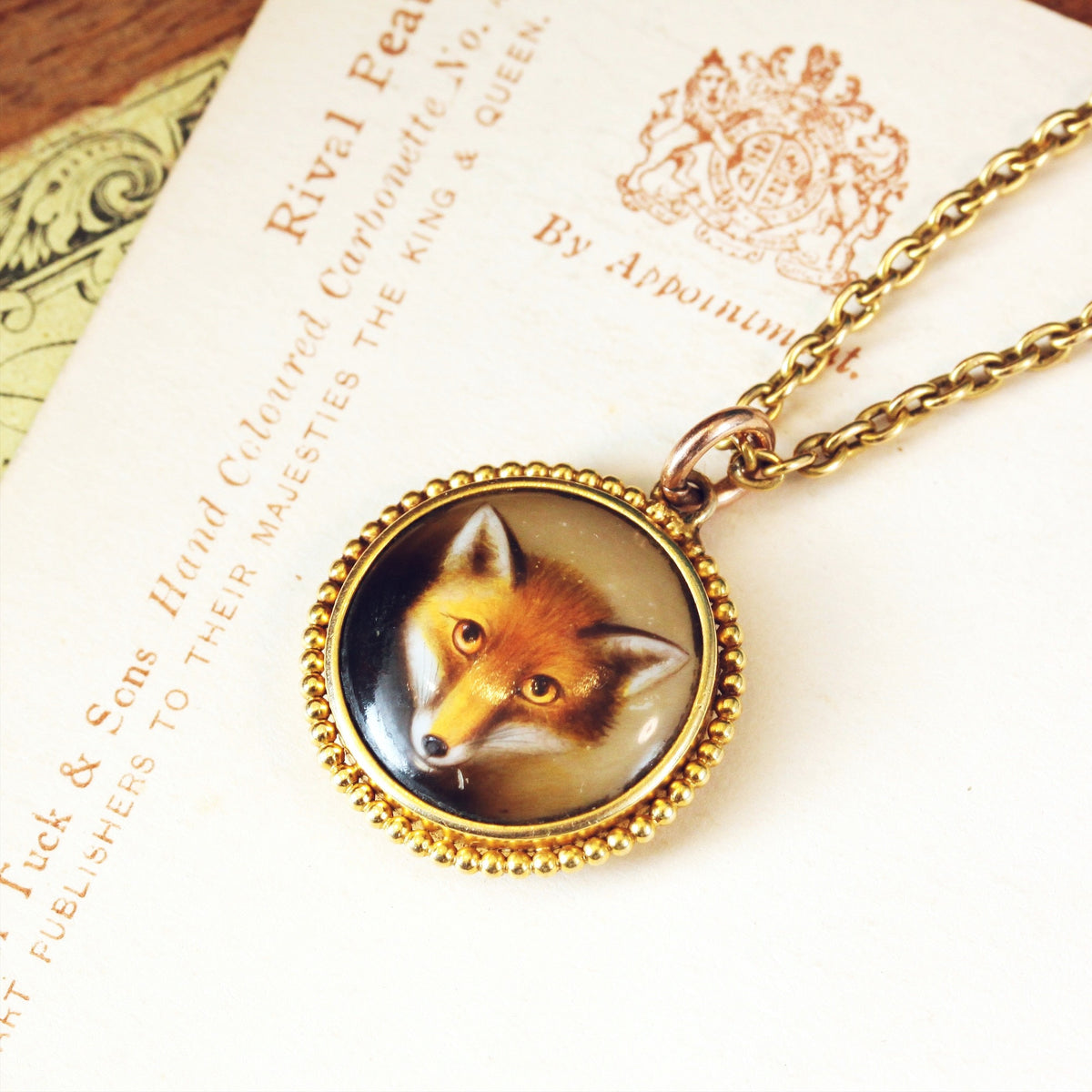 Locket Backed Miniature of a Fox Painted by W B Ford