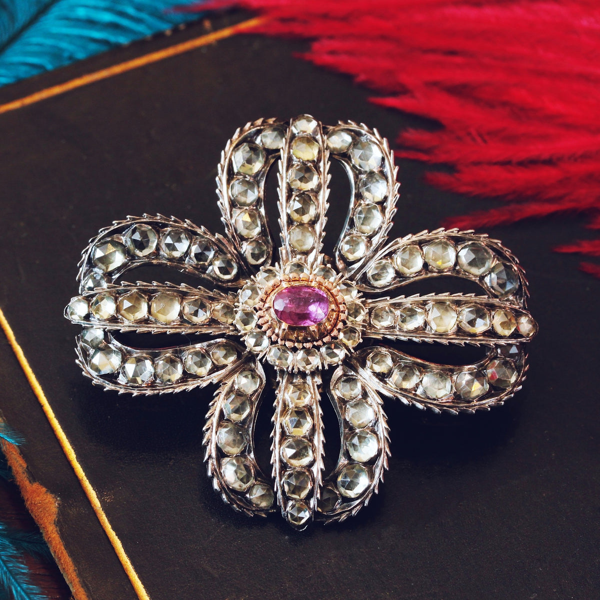 Antique Ceylonese Jargoon & Pink Jacinthe Brooch