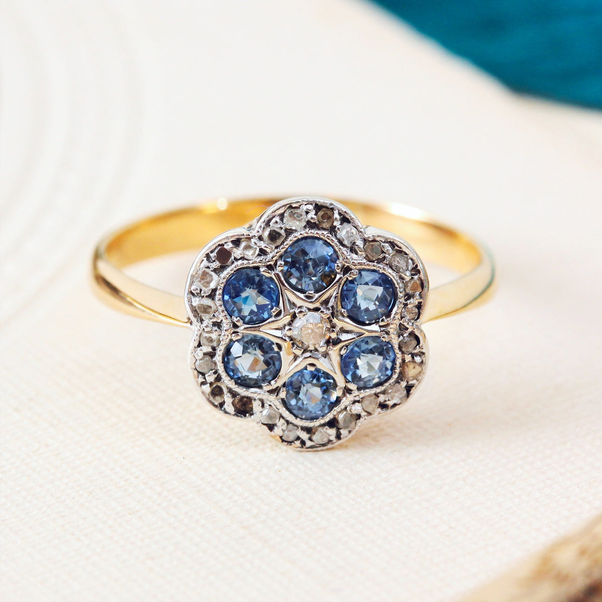 Sapphire & Diamond Cluster Ring