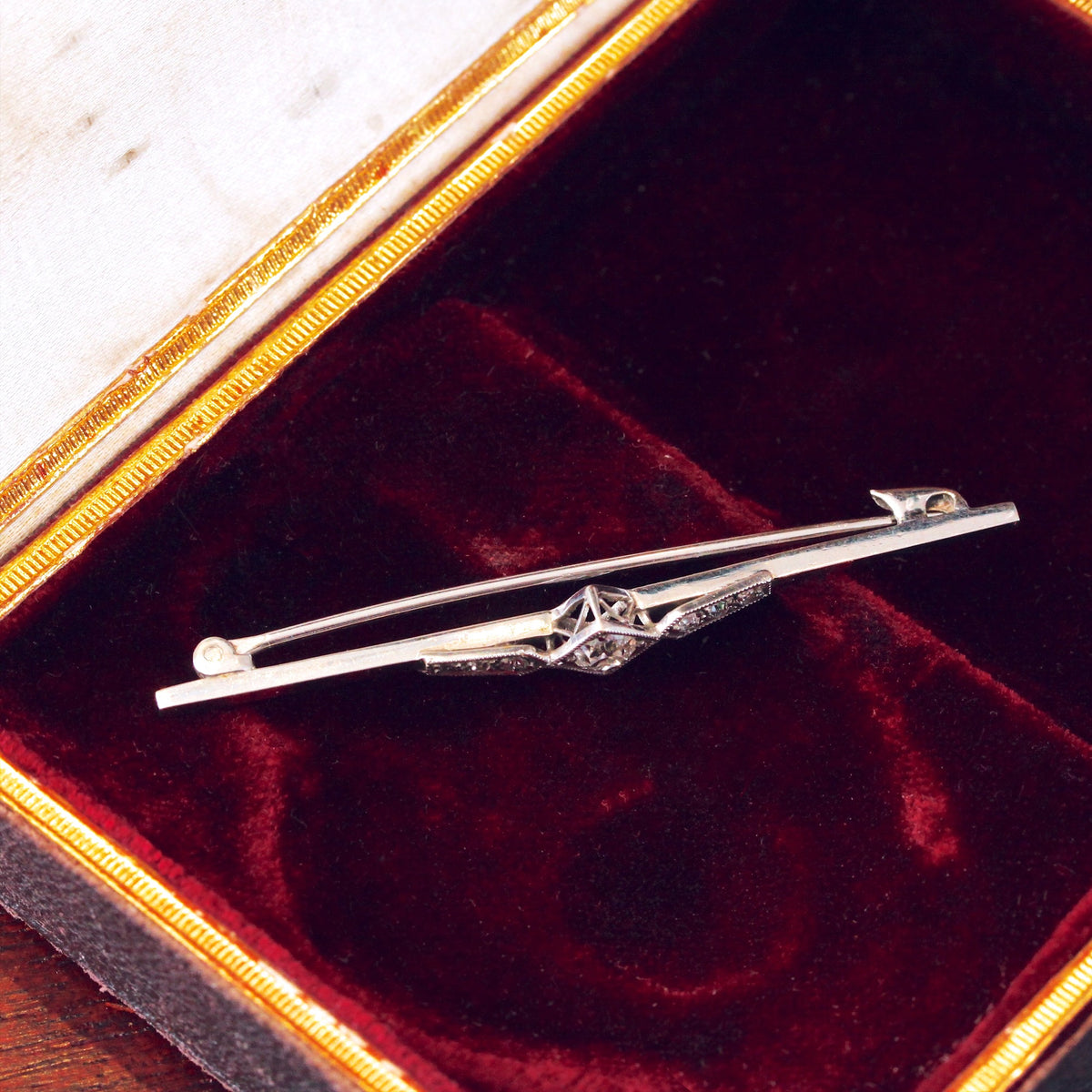 Streamlined Art Deco Diamond Bar Brooch