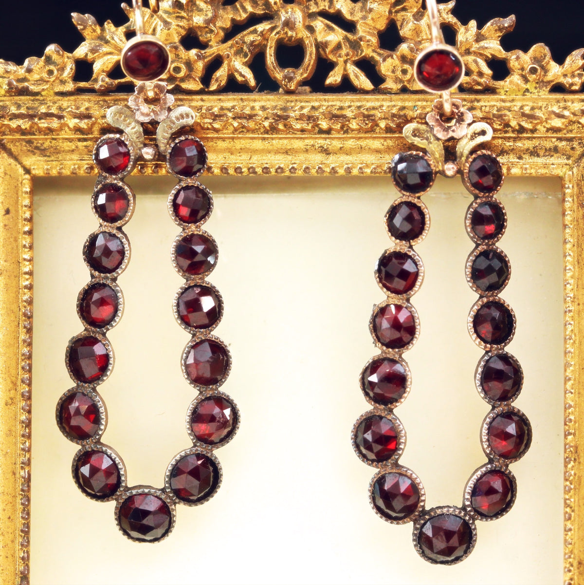 Antique Georgian Rose Cut Garnet Earrings