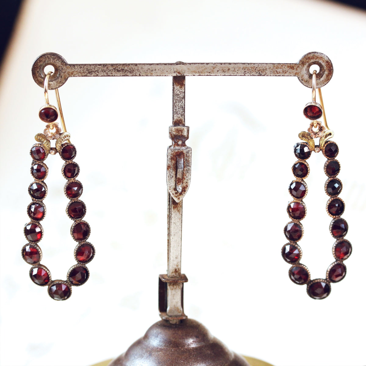 Antique Georgian Rose Cut Garnet Earrings