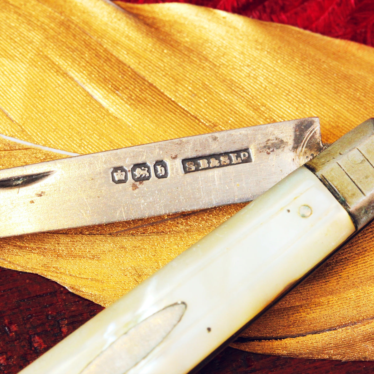 Antique Silver Fruit Knife with Mother of Pearl Handle