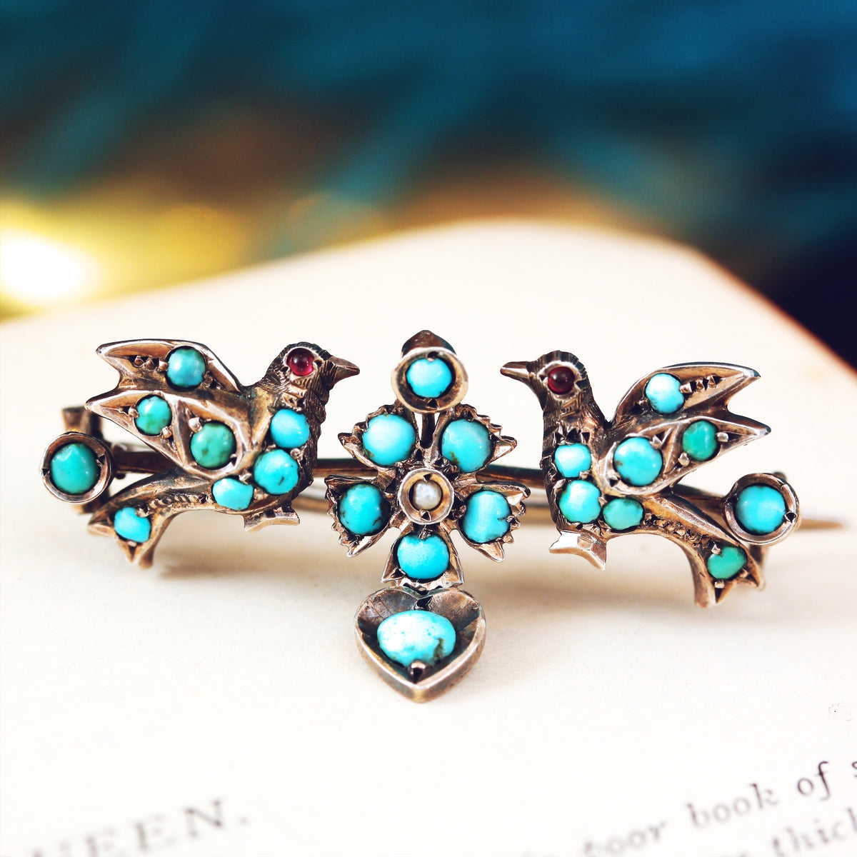 Antique Victorian Turquoise Forget-me-not Brooch