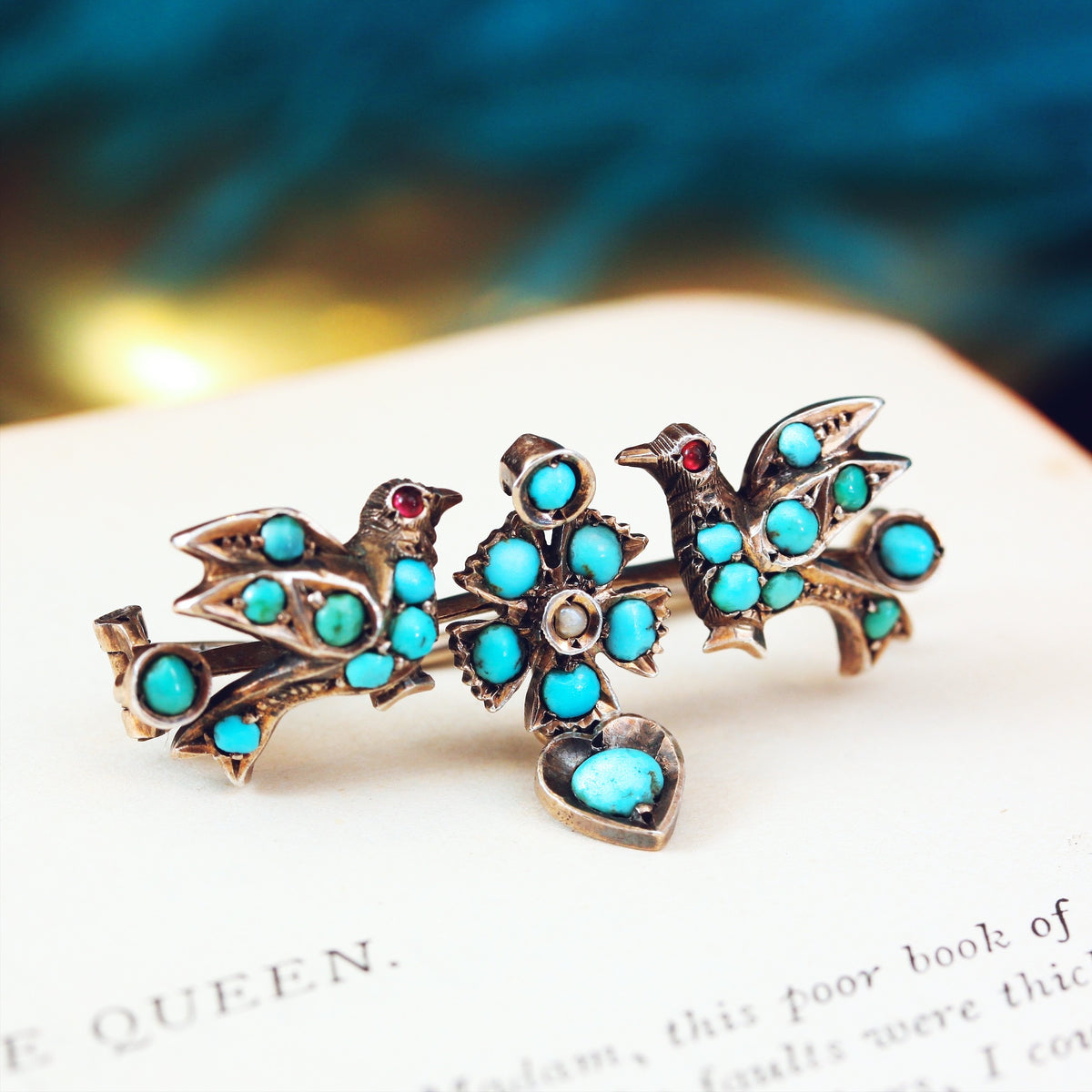 Antique Victorian Turquoise Forget-me-not Brooch