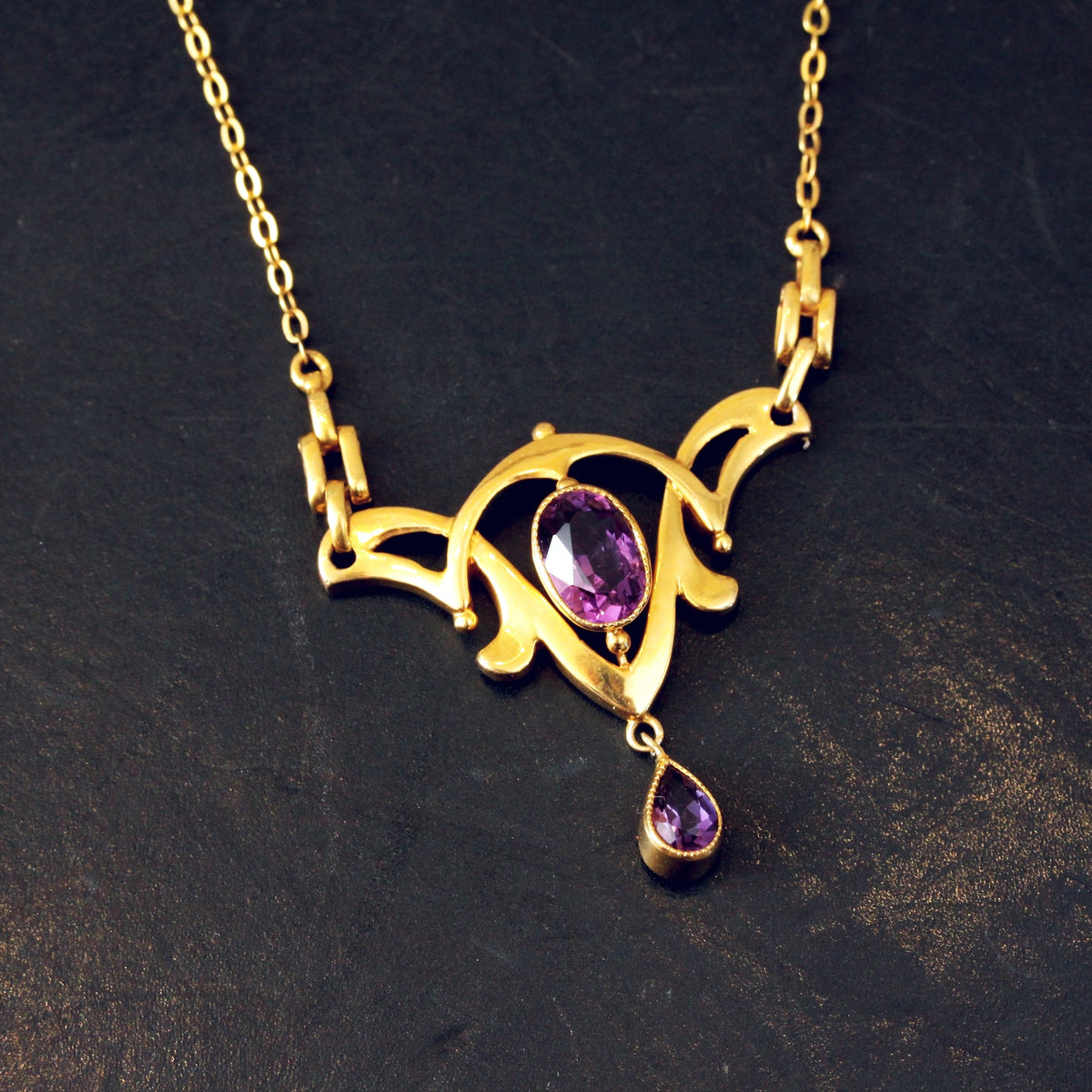 Art Nouveau Amethyst Pendant and Chain