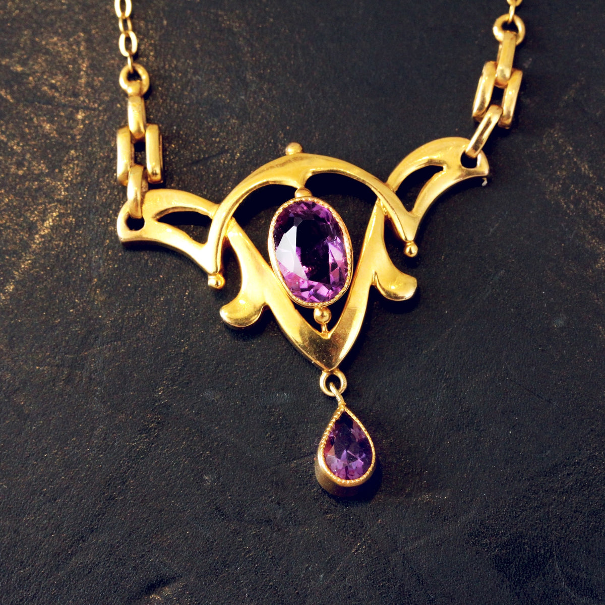 Art Nouveau Amethyst Pendant and Chain