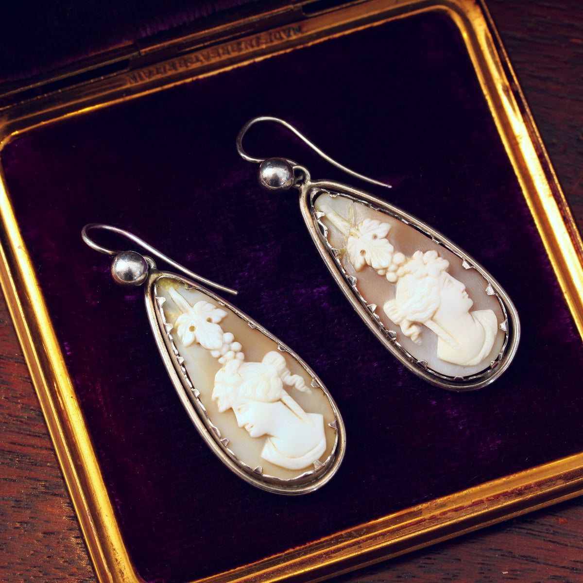 Antique Victorian Shell Cameo Earrings