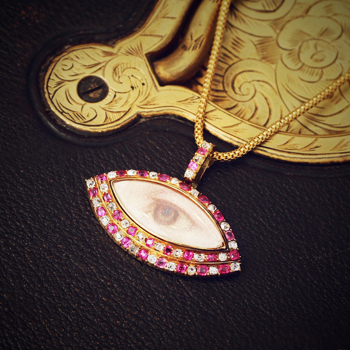 Rare Antique Ruby & Diamond Lover's Eye Locket