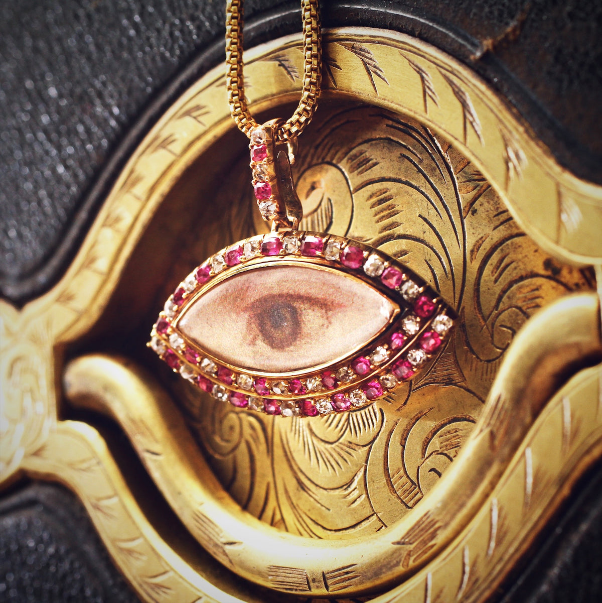 Rare Antique Ruby & Diamond Lover's Eye Locket