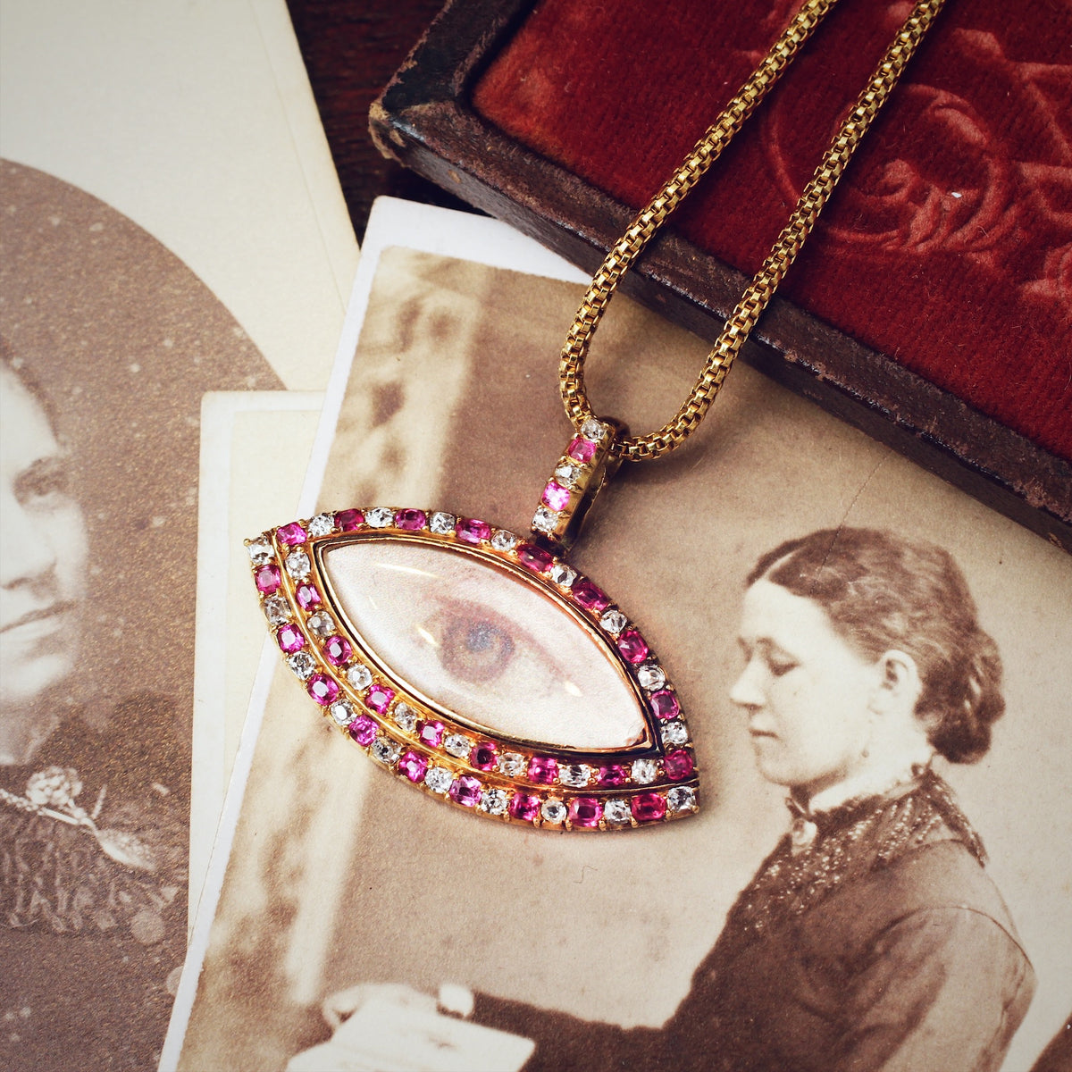 Rare Antique Ruby & Diamond Lover's Eye Locket