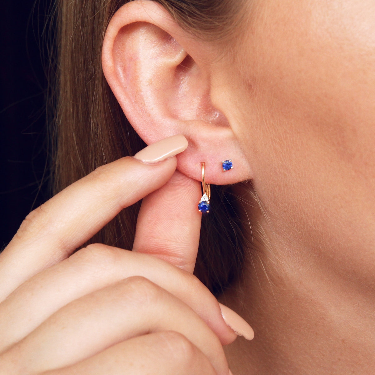 Midnight Blue Sapphire Stud Earrings