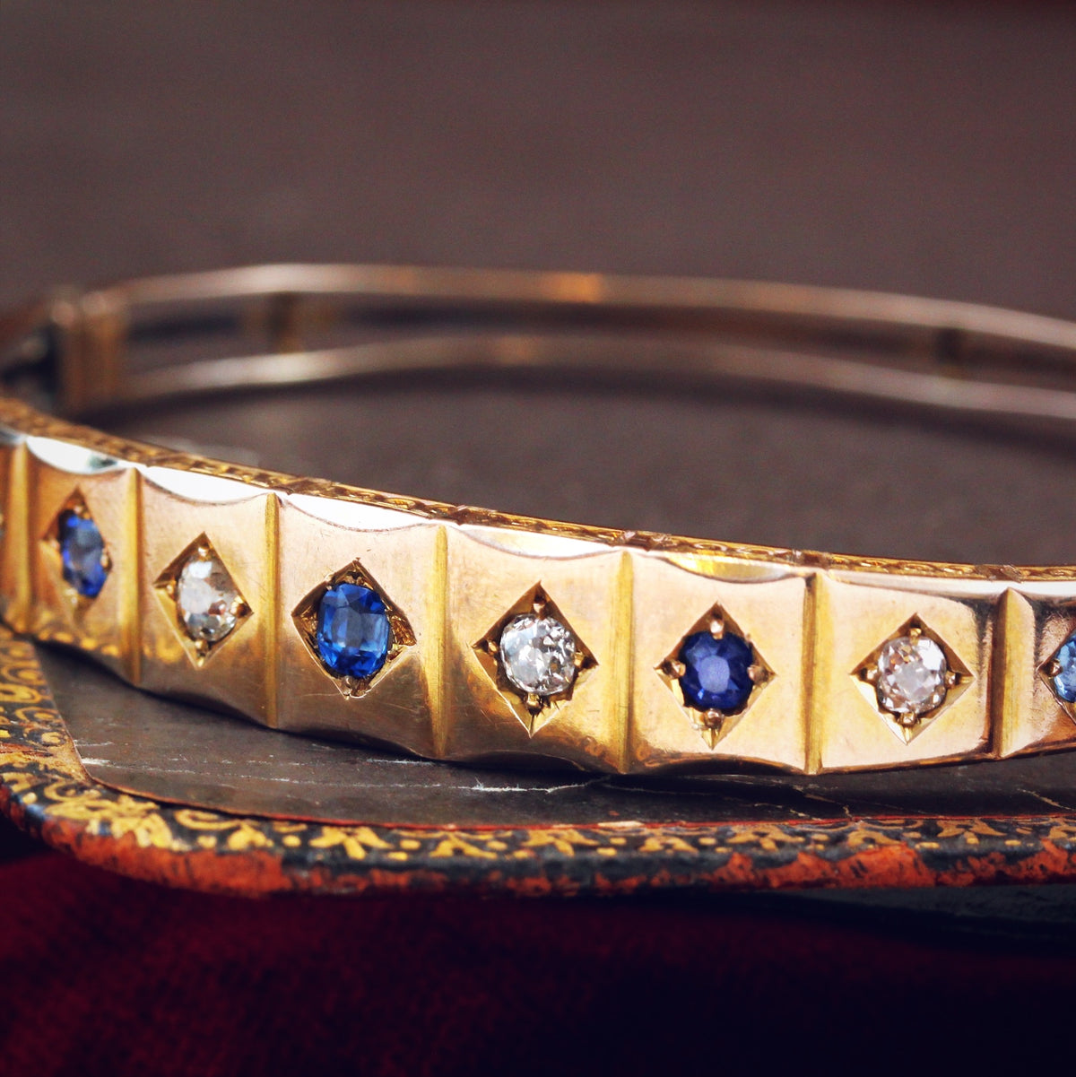 Antique Edwardian Sapphire & Diamond Bangle Bracelet